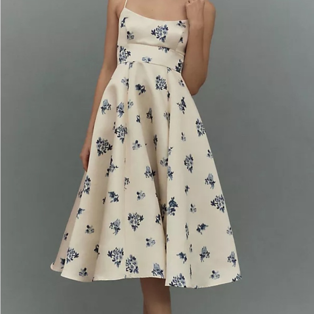 Anthropologie BHLDN Cream and Blue Floral Midi Dress